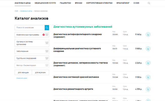 Каталог анализов